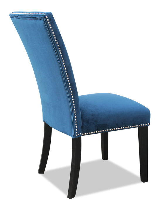 Chaise de salle à manger Cami en tissu de velours - bleue