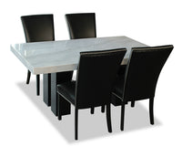 Ensemble de salle à manger Cami 5 pièces avec table de 70 po (L) avec dessus en marbre véritable et 4 chaises noires