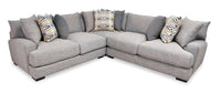  Sofa sectionnel Carey 3 pièces en tissu d’apparence lin avec coussins réversibles, coussins décoratifs et pattes en bois - gris brume