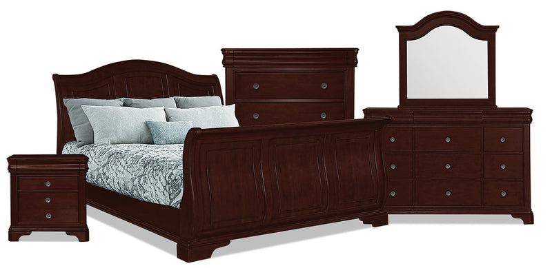 Ensemble de chambre à coucher Carmen 7 pièces avec grand lit - cerisier