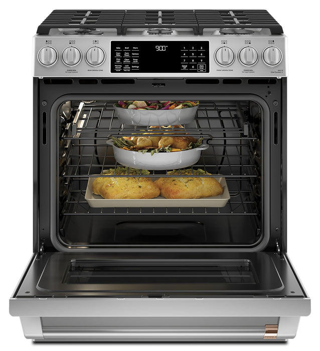 Cuisinière intelligente hybride Café de 5,7 pi³ avec convection européenne véritable et grilles autonettoyantes - acier inoxydable - CC2S900P2MS1