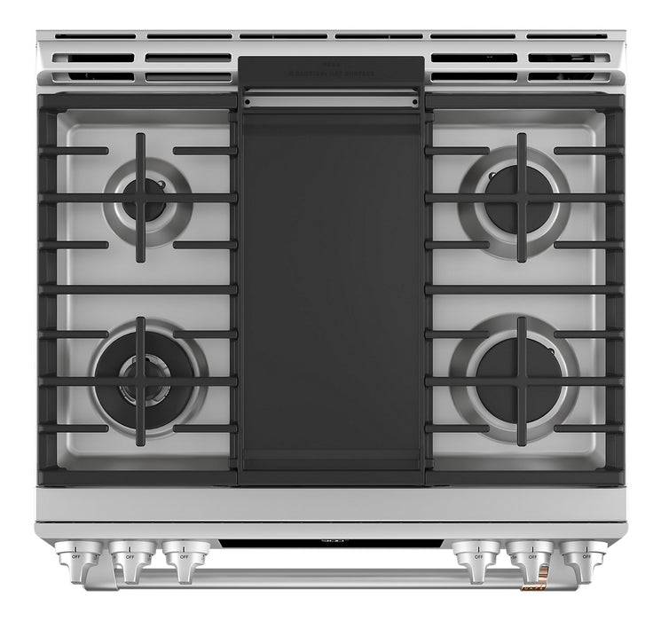 Cuisinière intelligente hybride Café de 7 pi³ avec convection européenne véritable et grilles autonettoyantes - acier inoxydable - CC2S950P2MS1