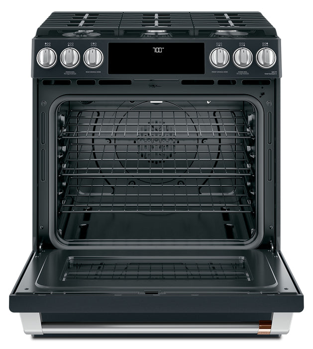 Cuisinière intelligente à gaz Café de 5,6 pi³ avec convection européenne véritable et grilles autonettoyantes - noir mat - CCGS700P3MD1