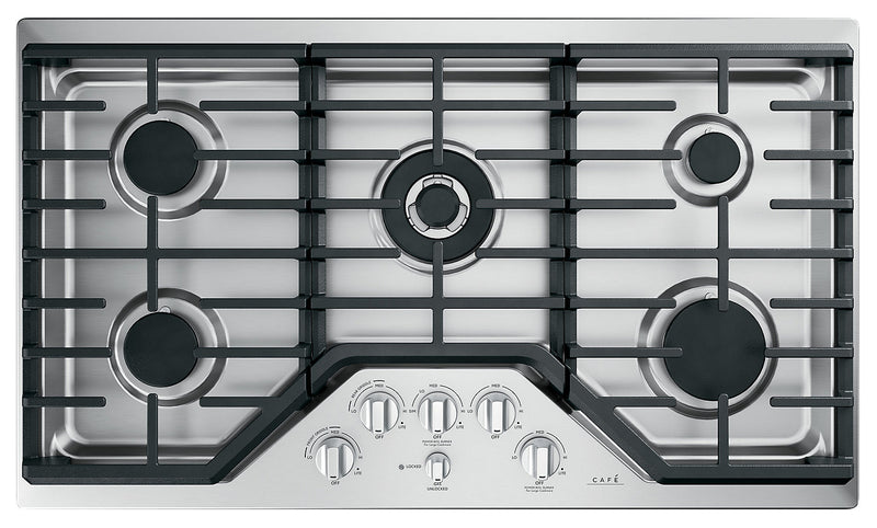 Café 36" Built-In 5-Burner Gas Cooktop - CGP95362MS1 - Gas Cooktop in Stainless Steel with Brushed Stainless Knobs