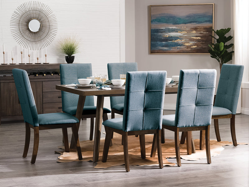 Ensemble de salle à manger Chelsea 7 pièces avec table de 60 po (L) et 6 chaises bleues - brun noyer