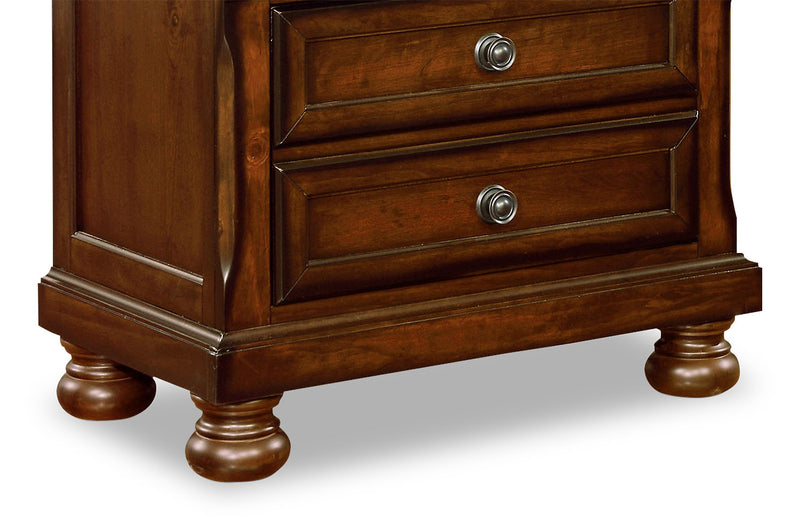 Ensemble de chambre à coucher Chelsea 6 pièces avec lit de rangement, commode, miroir et table de nuit, brun cerisier - format grand lit