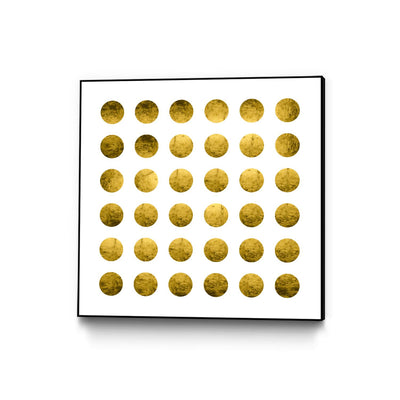 "Golden Spots White" Canvas Framed Black 20x20 Wall Art