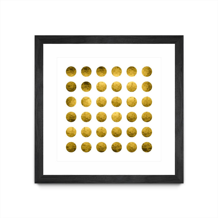 Œuvre d’art murale encadrée noire et mate « Golden Spots White » 36 x 36