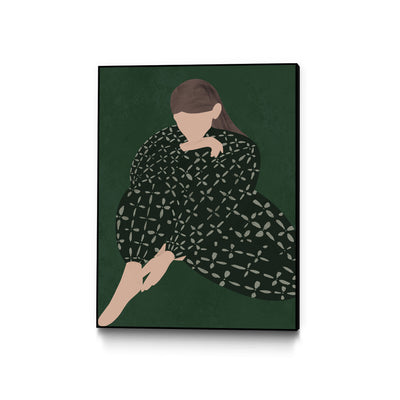 "Woman In Green" Canvas Framed Black 18x24 Wall Art
