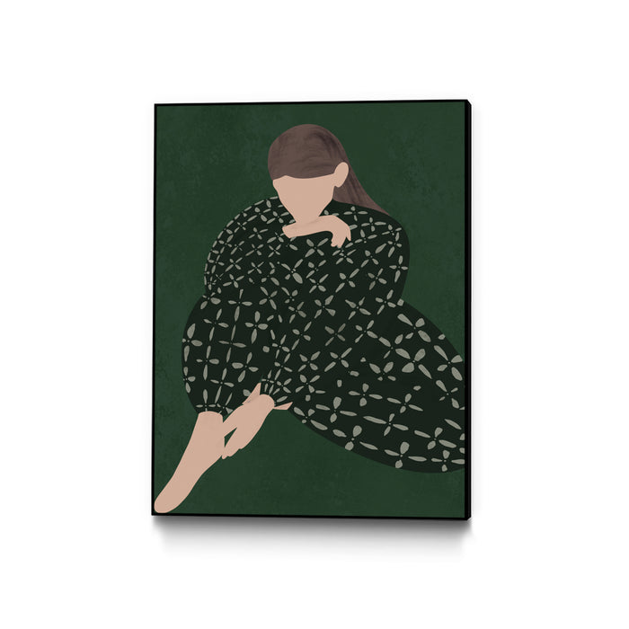 Œuvre d’art murale encadrée noire et mate « Woman In Green » 18 x 24
