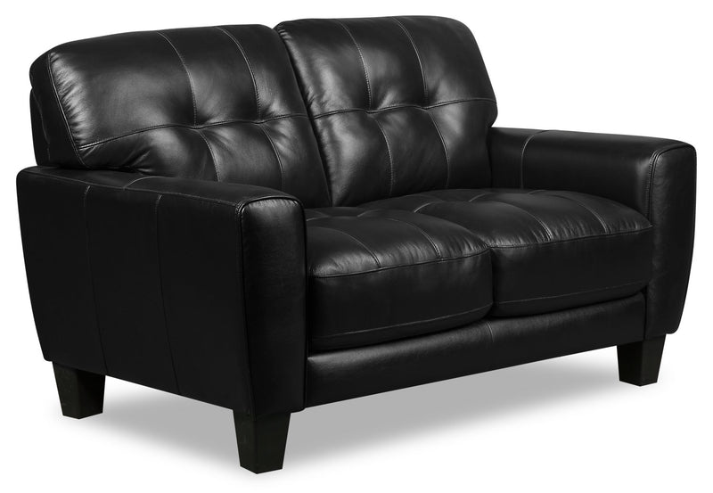 Causeuse Curt de 63 po en cuir véritable avec capitonnage à boutons - noir