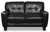 Causeuse Curt de 63 po en cuir véritable avec capitonnage à boutons - noir