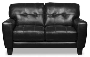 Causeuse Curt de 63 po en cuir véritable avec capitonnage à boutons - noir