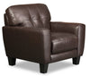 Fauteuil Curt de 41 po en cuir véritable avec capitonnage à boutons - brun
