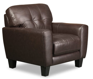 Fauteuil Curt de 41 po en cuir véritable avec capitonnage à boutons - brun