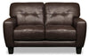 Sofa Curt de 63 po en cuir véritable avec capitonnage à boutons - brun