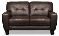 Sofa Curt de 63 po en cuir véritable avec capitonnage à boutons - brun