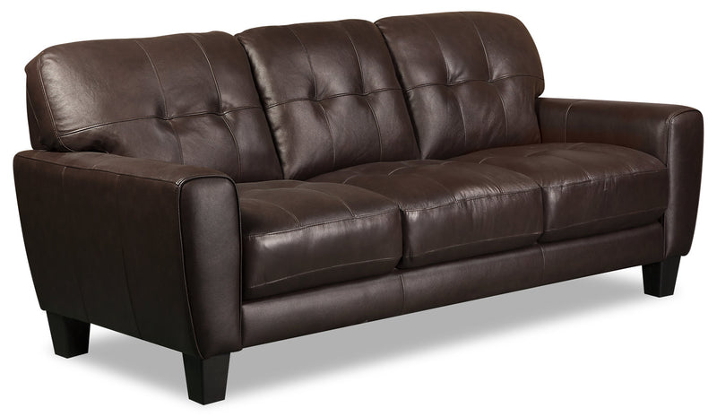 Sofa Curt de 85 po en cuir véritable avec capitonnage à boutons - brun