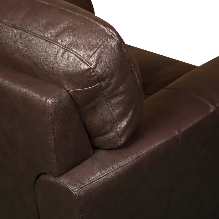 Sofa Curt de 85 po en cuir véritable avec capitonnage à boutons - brun