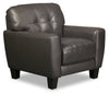 Fauteuil Curt de 41 po en cuir véritable avec capitonnage à boutons - gris