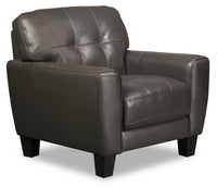  Fauteuil Curt de 41 po en cuir véritable avec capitonnage à boutons - gris