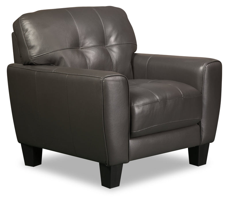 Fauteuil Curt de 41 po en cuir véritable avec capitonnage à boutons - gris
