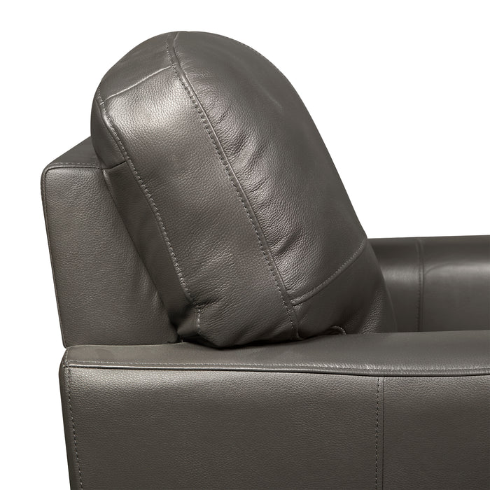 Fauteuil Curt de 41 po en cuir véritable avec capitonnage à boutons - gris