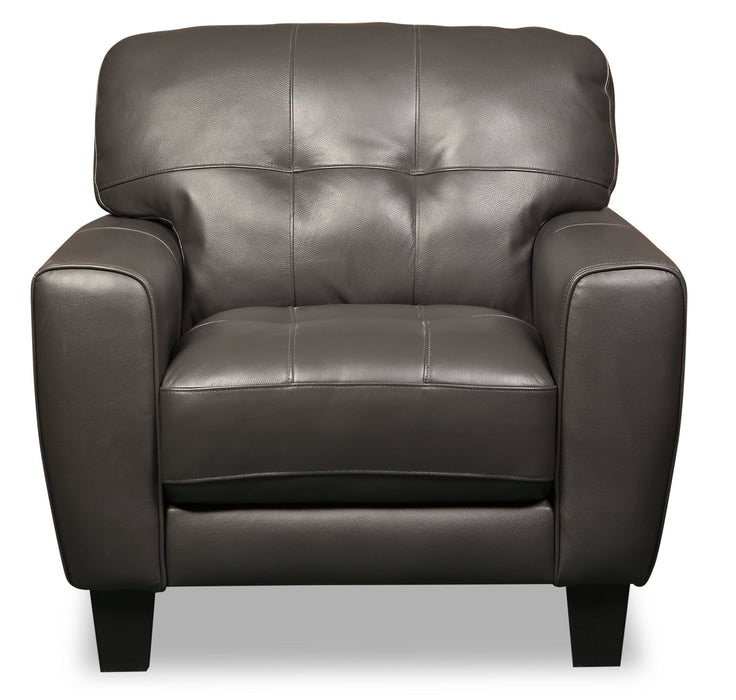 Fauteuil Curt de 41 po en cuir véritable avec capitonnage à boutons - gris