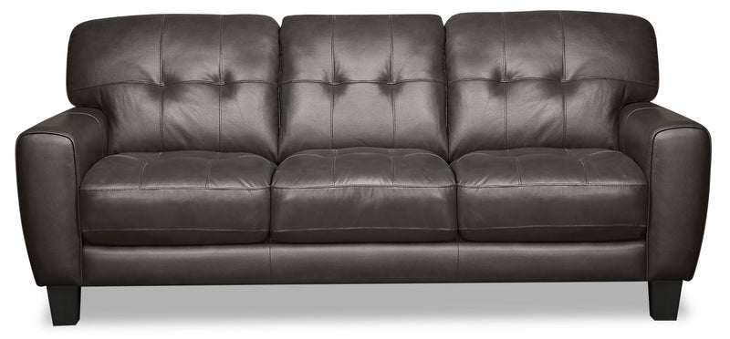 Curt Genuine Leather Sofa - Grey - {Modern}, {Retro} style Sofa in Grey {Solid Woods}