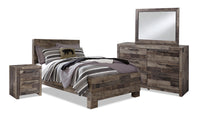 Ensemble de chambre à coucher Derekson 6 pièces avec lit à panneau, commode, miroir et table de nuit, gris - format lit double