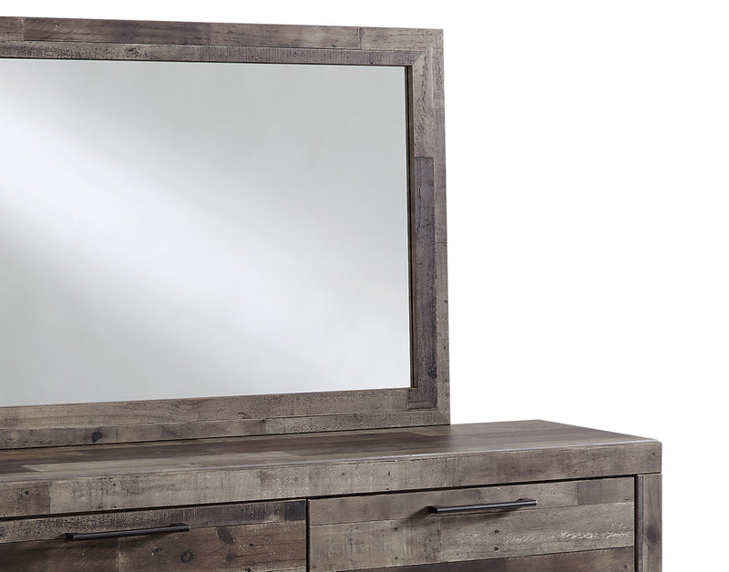 Ensemble de chambre à coucher Derekson 6 pièces avec lit à panneau, commode, miroir et table de nuit, gris - format lit double