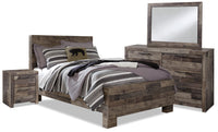  Ensemble de chambre à coucher Derekson 6 pièces avec lit à panneau, commode, miroir et table de nuit, gris - format grand lit
