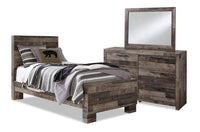  Ensemble de chambre à coucher Derekson 5 pièces pour enfants avec lit à panneau, commode et miroir, gris - format lit simple
