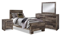  Ensemble de chambre à coucher Derekson 6 pièces pour enfants avec lit à panneau, commode, miroir et table de nuit, gris - format lit simple