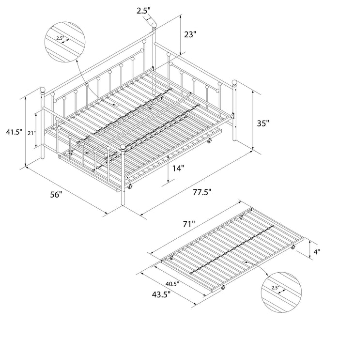 Lit de repos double et lit gigogne simple Maisie de Atwater Living - blanc