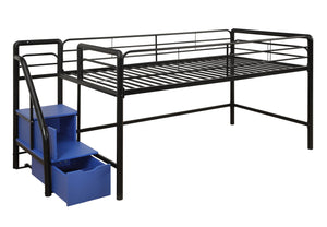 Lit simple mezzanine pour jeunes Kaden de Atwater Living avec escaliers de rangement - noir et bleu