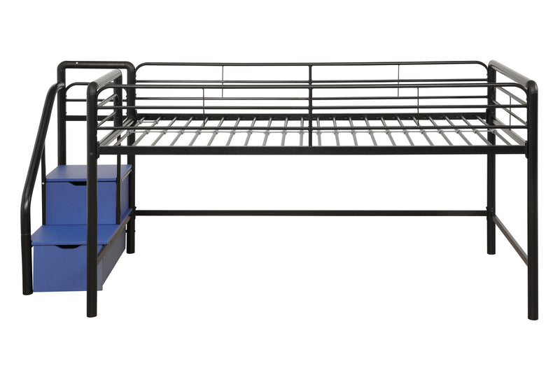 Lit simple mezzanine pour jeunes Kaden de Atwater Living avec escaliers de rangement - noir et bleu