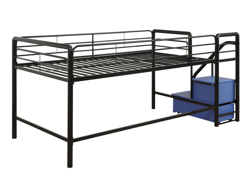 Lit simple mezzanine pour jeunes Kaden de Atwater Living avec escaliers de rangement - noir et bleu