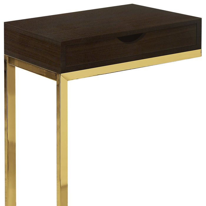 Table d'appoint Emery de 15,75 po en forme de C avec tiroir - cappuccino et dorée