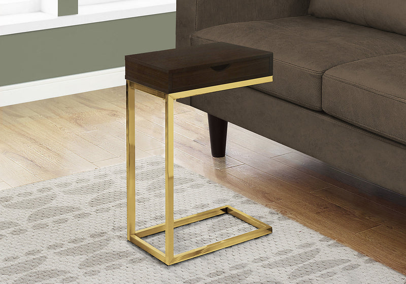 Table d'appoint Emery de 15,75 po en forme de C avec tiroir - cappuccino et dorée