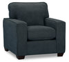 Fauteuil Fiona de 36,5 po fabriqué au Canada en tissu de chenille avec accoudoirs rectilignes - bleu marine