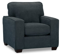  Fauteuil Fiona de 36,5 po fabriqué au Canada en tissu de chenille avec accoudoirs rectilignes - bleu marine