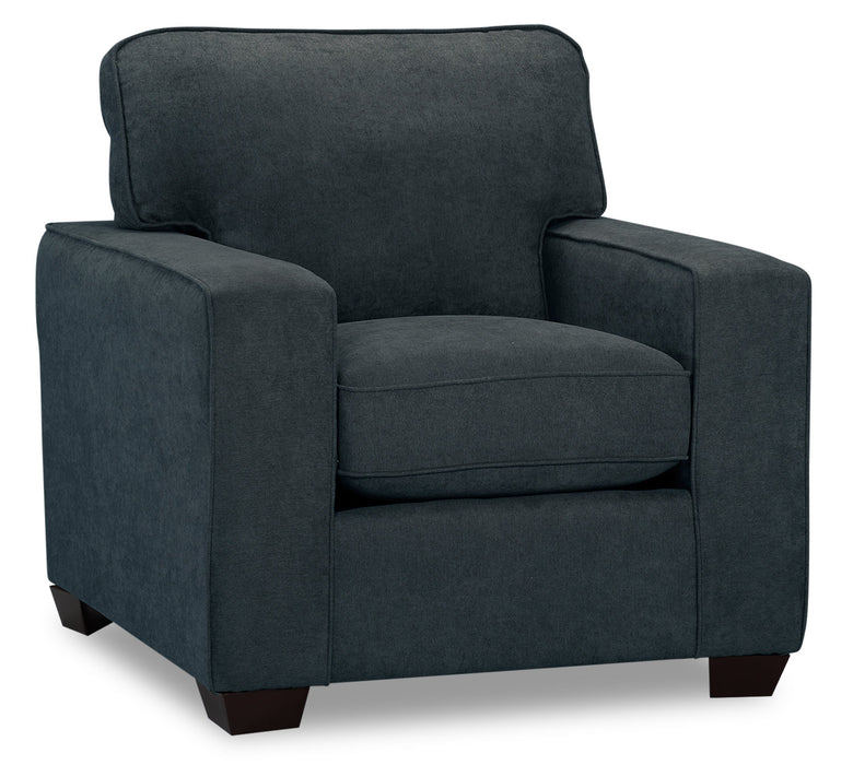 Fauteuil Fiona de 36,5 po fabriqué au Canada en tissu de chenille avec accoudoirs rectilignes - bleu marine