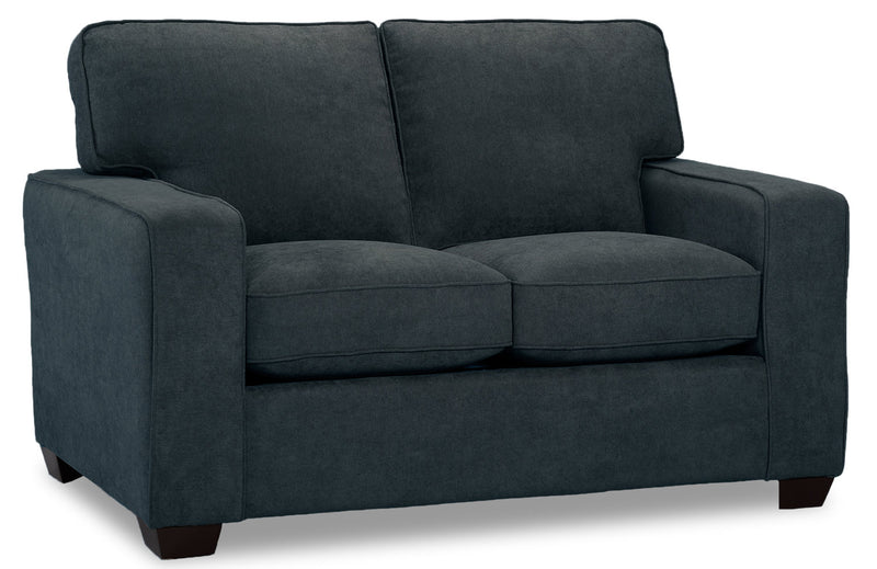 Causeuse Fiona de 58 po fabriquée au Canada en tissu de chenille avec accoudoirs rectilignes - bleu marine