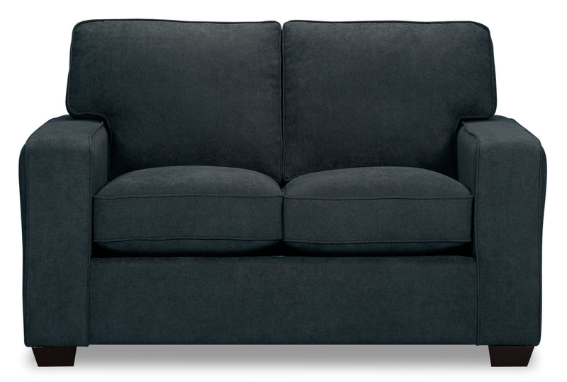 Causeuse Fiona de 58 po fabriquée au Canada en tissu de chenille avec accoudoirs rectilignes - bleu marine