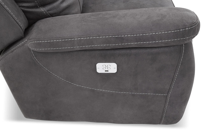 Sofa sectionnel à inclinaison électrique Floy 6 pièces en suédine avec appuie-têtes électriques, console de rangement et port USB - gris