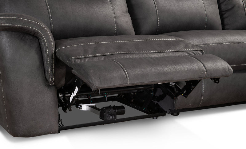 Sofa sectionnel à inclinaison électrique Floy 6 pièces en suédine avec appuie-têtes électriques, console de rangement et port USB - gris