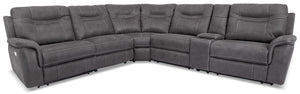 Sofa sectionnel à inclinaison électrique Floy 6 pièces en suédine avec appuie-tête électrique et consol - gris