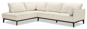 Sofa sectionnel de gauche Gena de Cindy Crawford Home 2 pièces en tissu d’apparence lin avec pattes en bois - blanc coton
