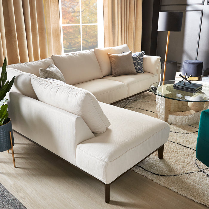 Sofa sectionnel de gauche Gena de Cindy Crawford Home 2 pièces en tissu d’apparence lin avec pattes en bois - blanc coton